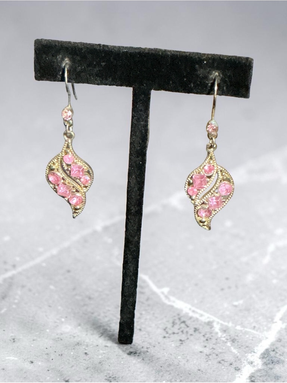 Vintage Silver-toned Earrings with Pink Crystals - Women Jewelry